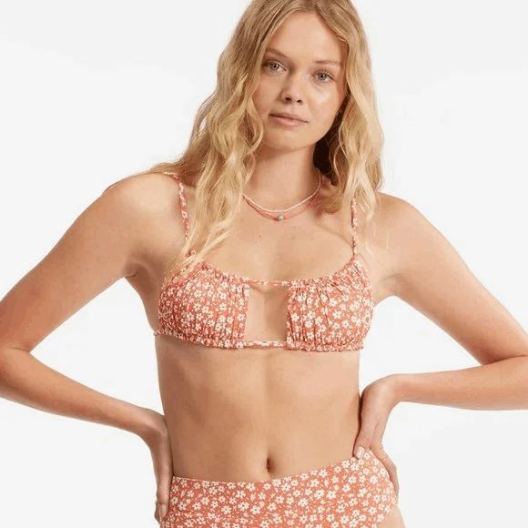 Billabong Orange Floral Made For Daze Alina Bralette Bikini Top Large NWT - Picture 10 of 10